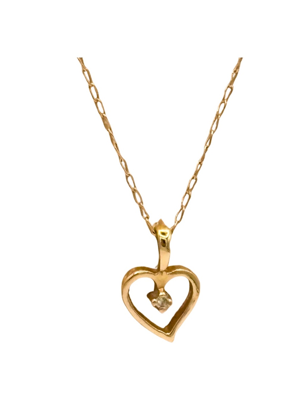 Vintage 10K Yellow Gold Heart Pendant Necklace Diamond Accent GTR 10KP 16" Chain
